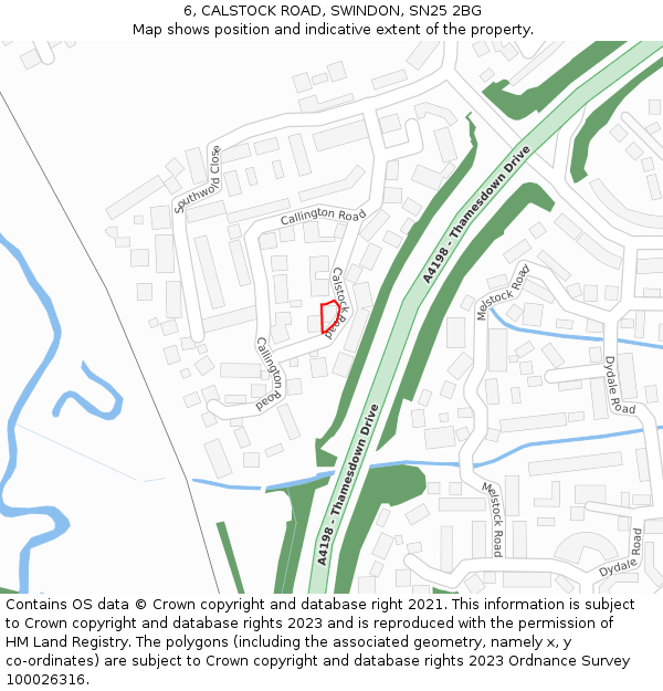 6, CALSTOCK ROAD, SWINDON, SN25 2BG: Location map and indicative extent of plot