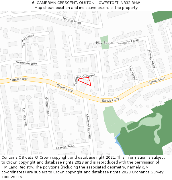 6, CAMBRIAN CRESCENT, OULTON, LOWESTOFT, NR32 3HW: Location map and indicative extent of plot