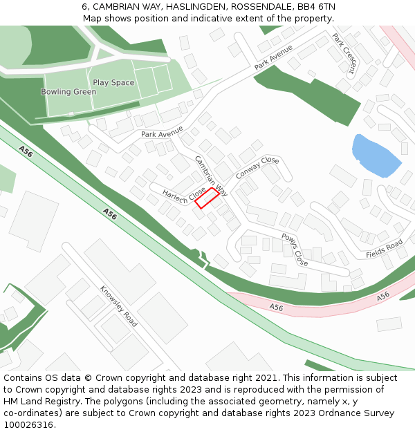 6, CAMBRIAN WAY, HASLINGDEN, ROSSENDALE, BB4 6TN: Location map and indicative extent of plot