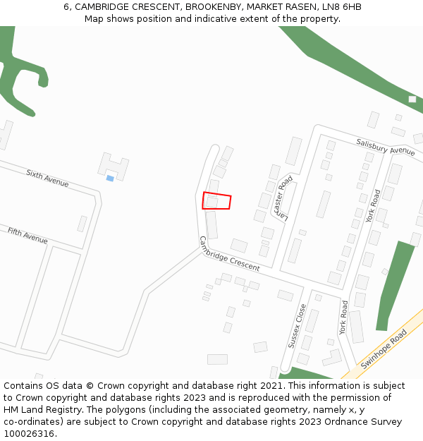 6, CAMBRIDGE CRESCENT, BROOKENBY, MARKET RASEN, LN8 6HB: Location map and indicative extent of plot