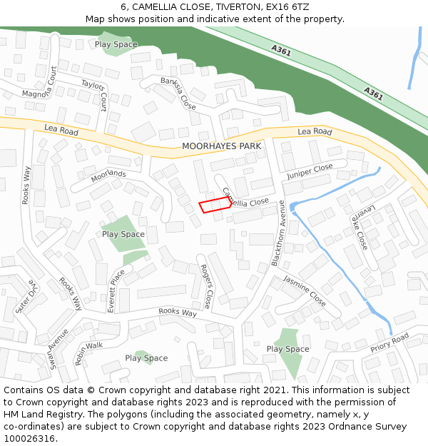 6, CAMELLIA CLOSE, TIVERTON, EX16 6TZ: Location map and indicative extent of plot