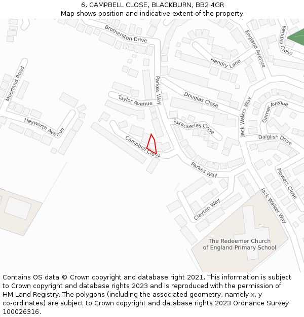 6, CAMPBELL CLOSE, BLACKBURN, BB2 4GR: Location map and indicative extent of plot