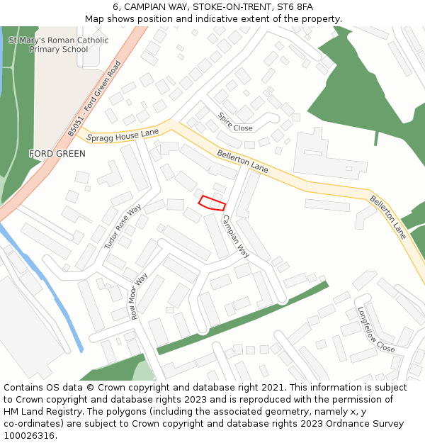 6, CAMPIAN WAY, STOKE-ON-TRENT, ST6 8FA: Location map and indicative extent of plot