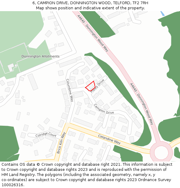 6, CAMPION DRIVE, DONNINGTON WOOD, TELFORD, TF2 7RH: Location map and indicative extent of plot