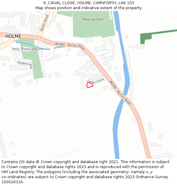 6, CANAL CLOSE, HOLME, CARNFORTH, LA6 1GY: Location map and indicative extent of plot