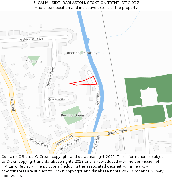 6, CANAL SIDE, BARLASTON, STOKE-ON-TRENT, ST12 9DZ: Location map and indicative extent of plot