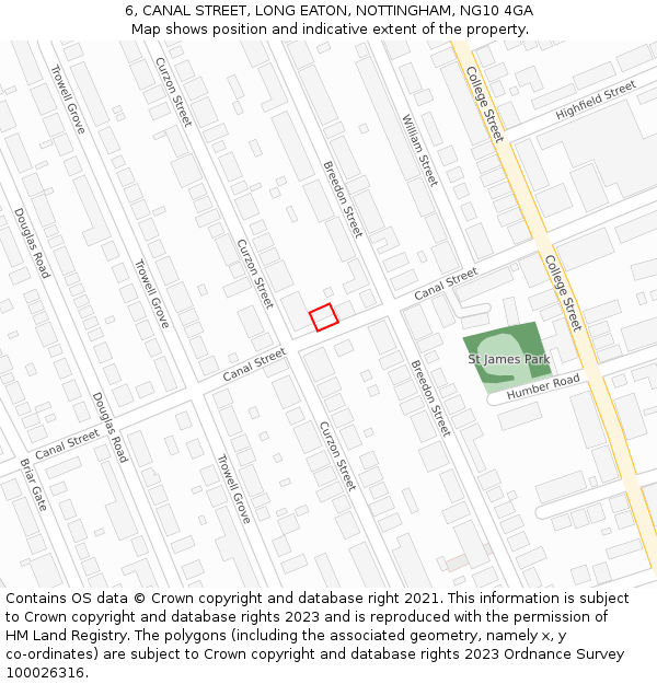 6, CANAL STREET, LONG EATON, NOTTINGHAM, NG10 4GA: Location map and indicative extent of plot