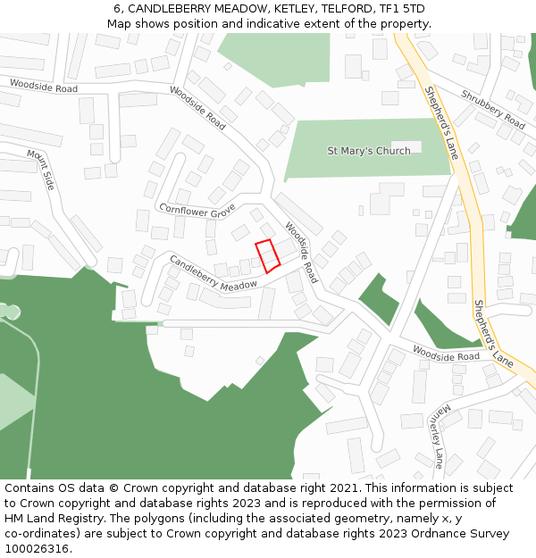 6, CANDLEBERRY MEADOW, KETLEY, TELFORD, TF1 5TD: Location map and indicative extent of plot