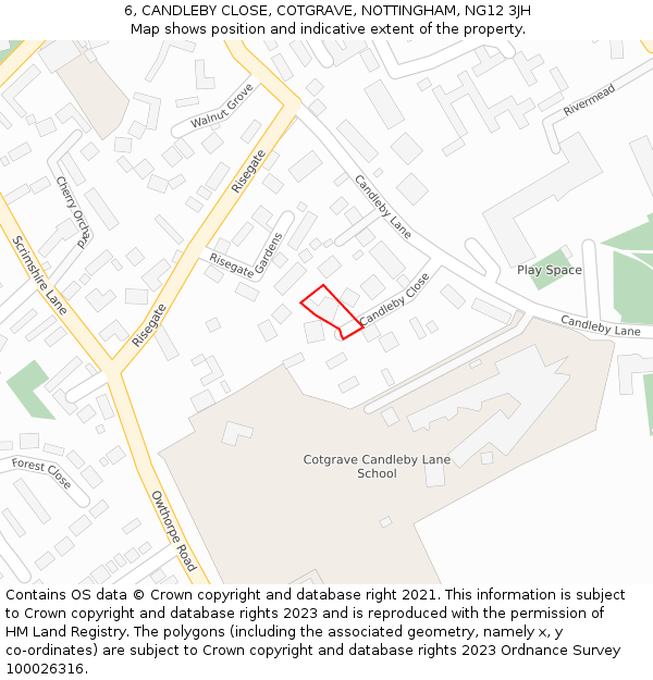 6, CANDLEBY CLOSE, COTGRAVE, NOTTINGHAM, NG12 3JH: Location map and indicative extent of plot