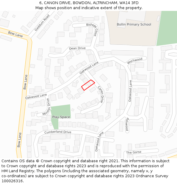 6, CANON DRIVE, BOWDON, ALTRINCHAM, WA14 3FD: Location map and indicative extent of plot