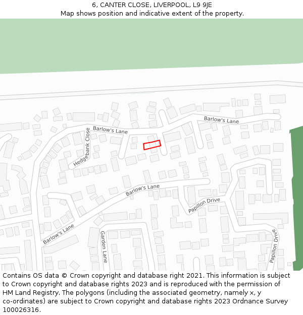 6, CANTER CLOSE, LIVERPOOL, L9 9JE: Location map and indicative extent of plot