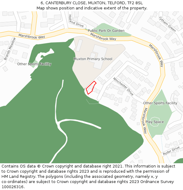 6, CANTERBURY CLOSE, MUXTON, TELFORD, TF2 8SL: Location map and indicative extent of plot