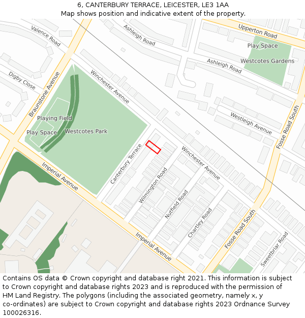 6, CANTERBURY TERRACE, LEICESTER, LE3 1AA: Location map and indicative extent of plot