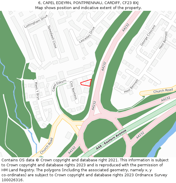 6, CAPEL EDEYRN, PONTPRENNAU, CARDIFF, CF23 8XJ: Location map and indicative extent of plot