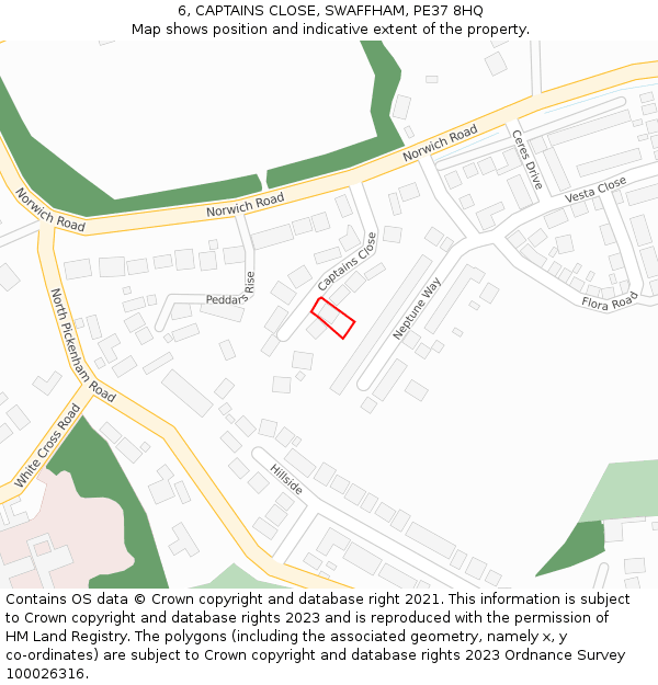 6, CAPTAINS CLOSE, SWAFFHAM, PE37 8HQ: Location map and indicative extent of plot