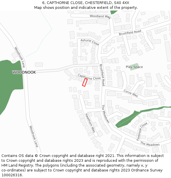 6, CAPTHORNE CLOSE, CHESTERFIELD, S40 4XX: Location map and indicative extent of plot