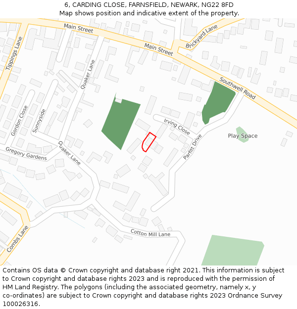 6, CARDING CLOSE, FARNSFIELD, NEWARK, NG22 8FD: Location map and indicative extent of plot