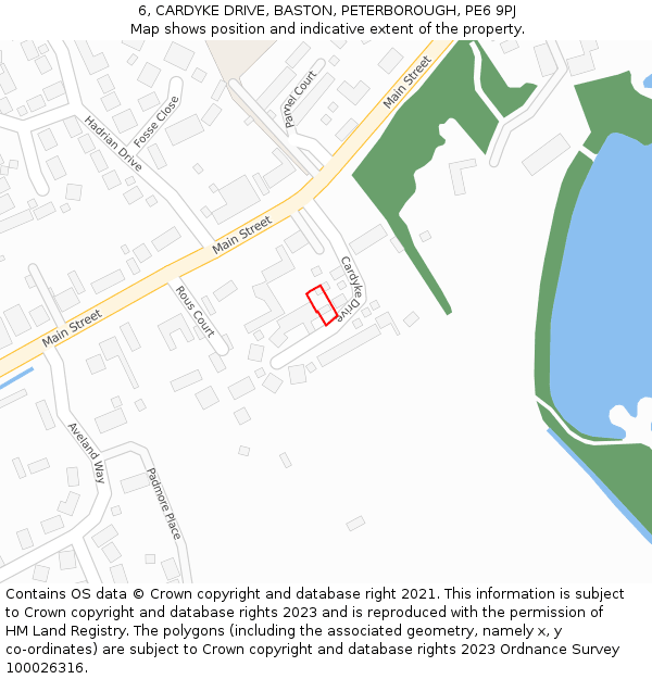 6, CARDYKE DRIVE, BASTON, PETERBOROUGH, PE6 9PJ: Location map and indicative extent of plot