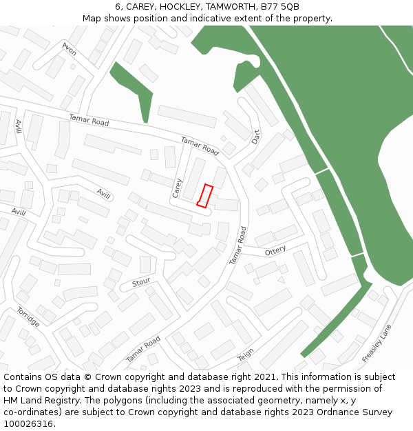 6, CAREY, HOCKLEY, TAMWORTH, B77 5QB: Location map and indicative extent of plot