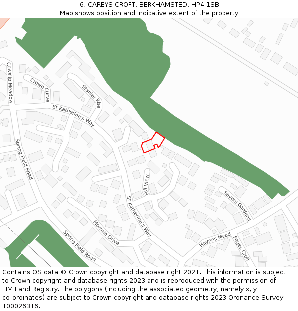 6, CAREYS CROFT, BERKHAMSTED, HP4 1SB: Location map and indicative extent of plot