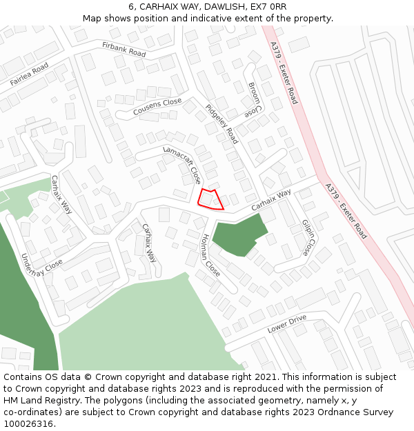 6, CARHAIX WAY, DAWLISH, EX7 0RR: Location map and indicative extent of plot