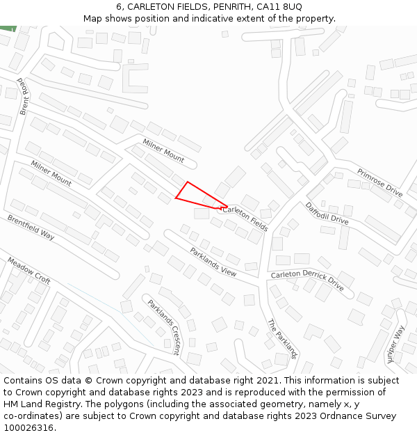 6, CARLETON FIELDS, PENRITH, CA11 8UQ: Location map and indicative extent of plot