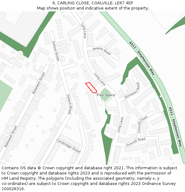 6, CARLING CLOSE, COALVILLE, LE67 4EP: Location map and indicative extent of plot