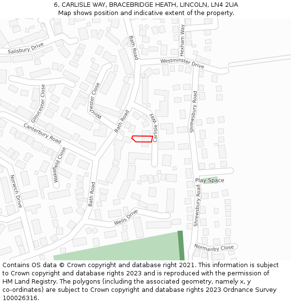 6, CARLISLE WAY, BRACEBRIDGE HEATH, LINCOLN, LN4 2UA: Location map and indicative extent of plot