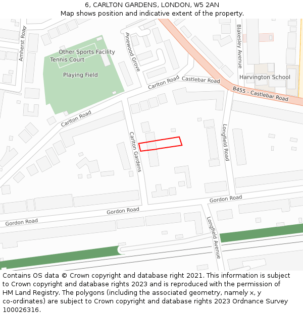 6, CARLTON GARDENS, LONDON, W5 2AN: Location map and indicative extent of plot