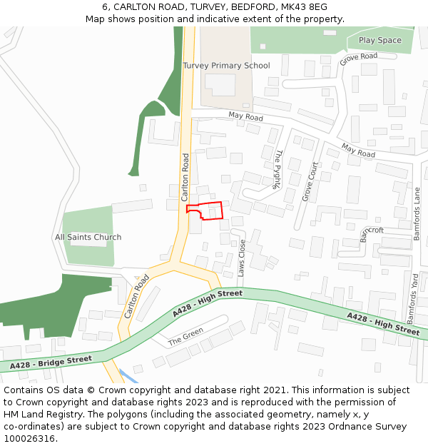 6, CARLTON ROAD, TURVEY, BEDFORD, MK43 8EG: Location map and indicative extent of plot