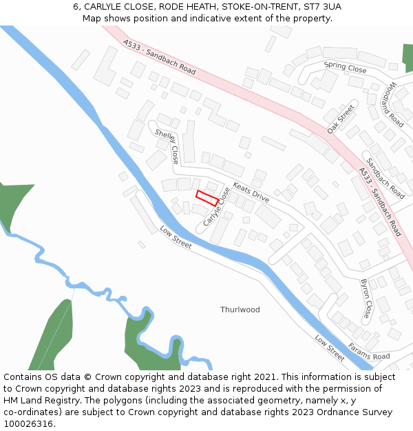 6, CARLYLE CLOSE, RODE HEATH, STOKE-ON-TRENT, ST7 3UA: Location map and indicative extent of plot