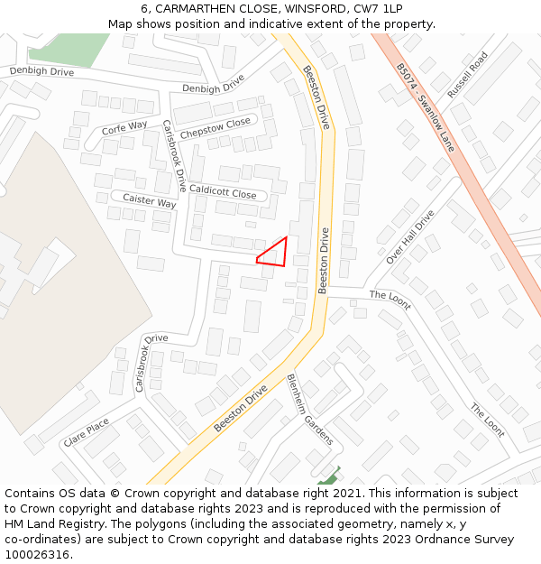 6, CARMARTHEN CLOSE, WINSFORD, CW7 1LP: Location map and indicative extent of plot