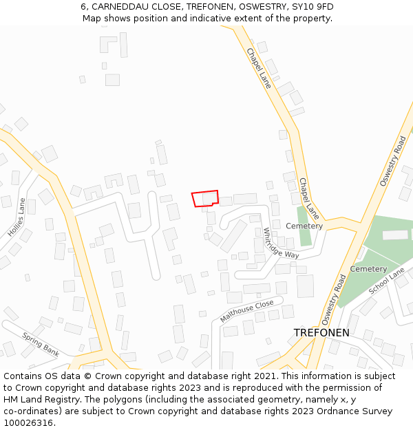 6, CARNEDDAU CLOSE, TREFONEN, OSWESTRY, SY10 9FD: Location map and indicative extent of plot