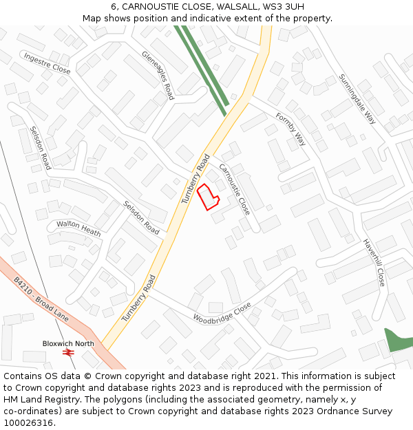 6, CARNOUSTIE CLOSE, WALSALL, WS3 3UH: Location map and indicative extent of plot