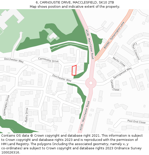 6, CARNOUSTIE DRIVE, MACCLESFIELD, SK10 2TB: Location map and indicative extent of plot