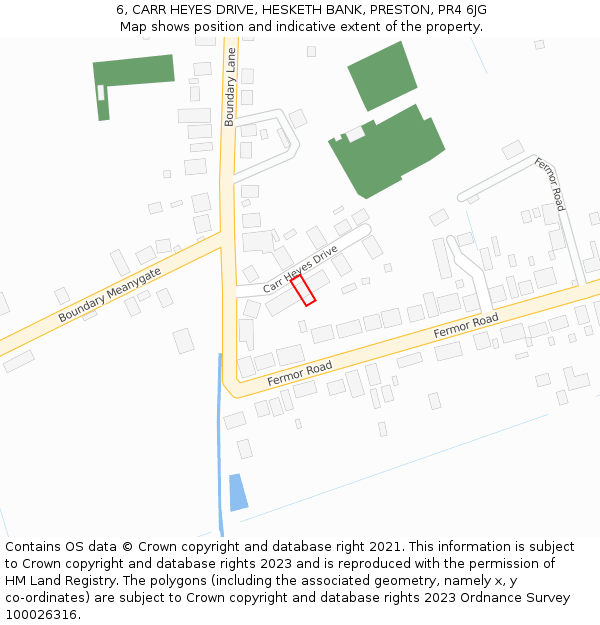 6, CARR HEYES DRIVE, HESKETH BANK, PRESTON, PR4 6JG: Location map and indicative extent of plot