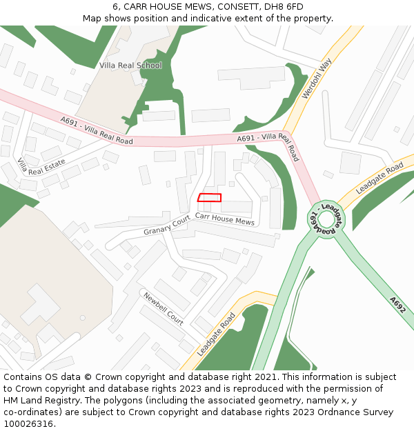 6, CARR HOUSE MEWS, CONSETT, DH8 6FD: Location map and indicative extent of plot