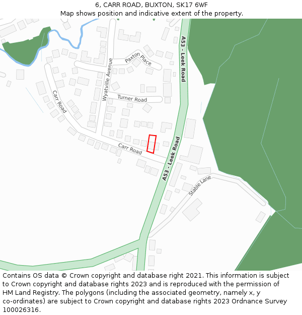 6, CARR ROAD, BUXTON, SK17 6WF: Location map and indicative extent of plot