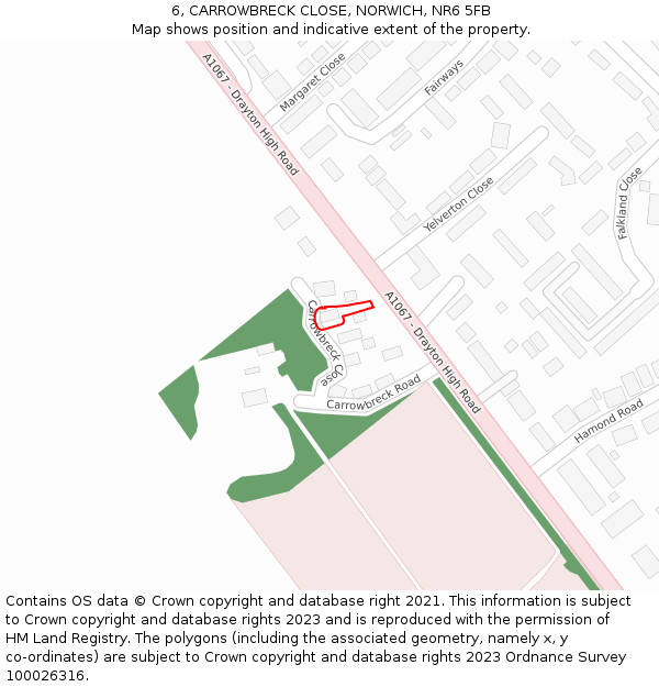6, CARROWBRECK CLOSE, NORWICH, NR6 5FB: Location map and indicative extent of plot