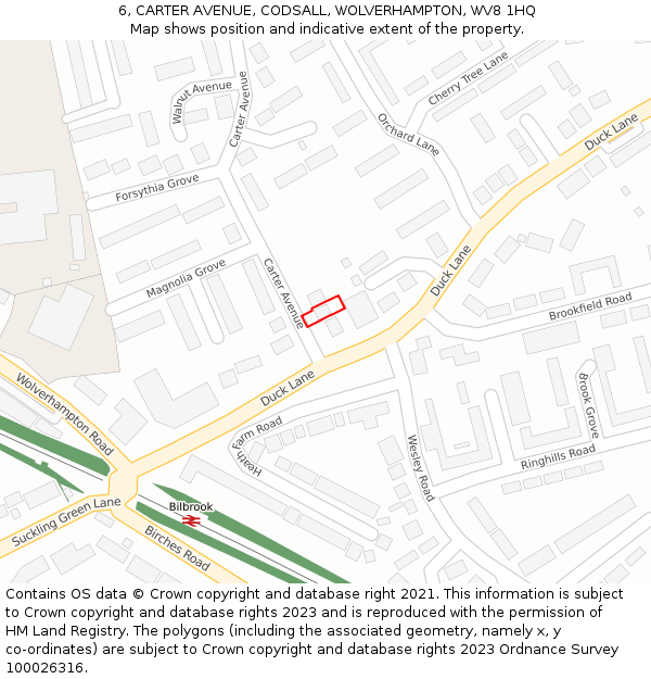 6, CARTER AVENUE, CODSALL, WOLVERHAMPTON, WV8 1HQ: Location map and indicative extent of plot