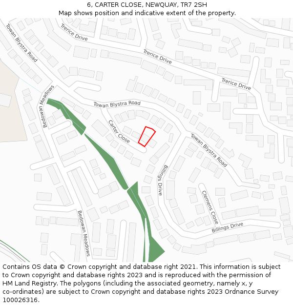 6, CARTER CLOSE, NEWQUAY, TR7 2SH: Location map and indicative extent of plot