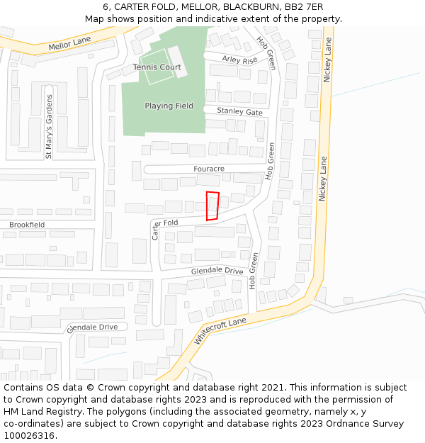 6, CARTER FOLD, MELLOR, BLACKBURN, BB2 7ER: Location map and indicative extent of plot
