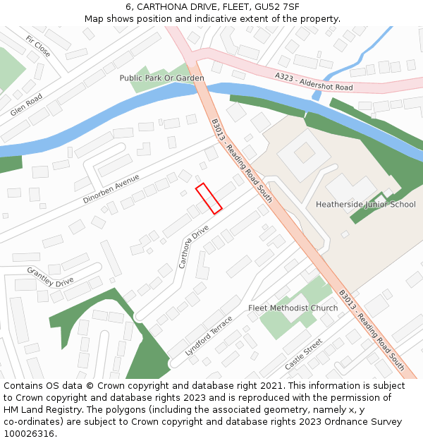 6, CARTHONA DRIVE, FLEET, GU52 7SF: Location map and indicative extent of plot