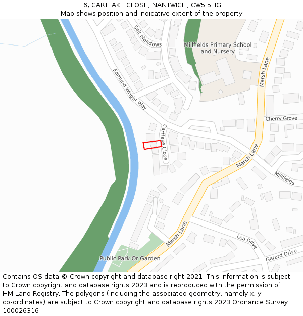 6, CARTLAKE CLOSE, NANTWICH, CW5 5HG: Location map and indicative extent of plot