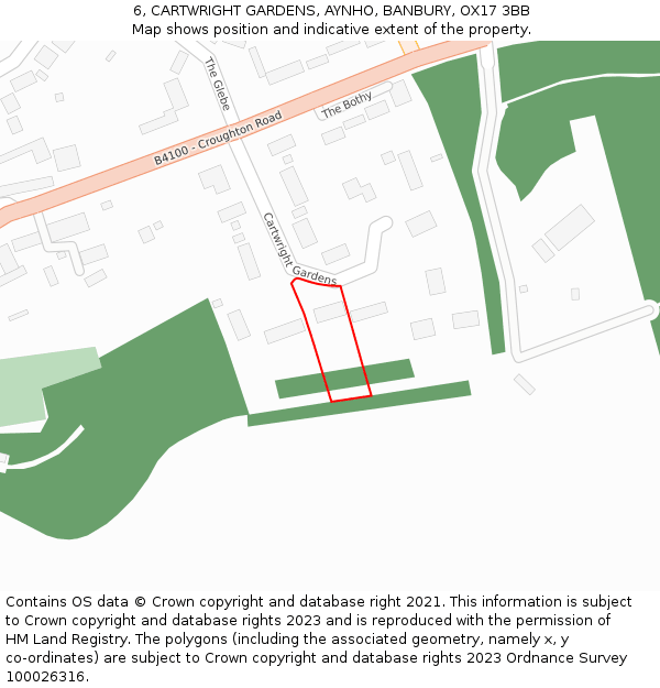 6, CARTWRIGHT GARDENS, AYNHO, BANBURY, OX17 3BB: Location map and indicative extent of plot