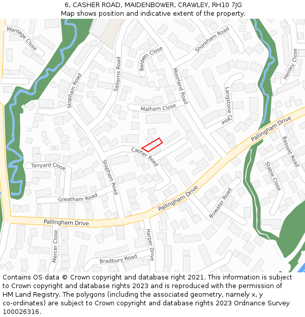 6, CASHER ROAD, MAIDENBOWER, CRAWLEY, RH10 7JG: Location map and indicative extent of plot