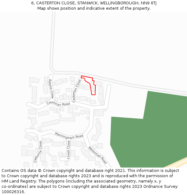 6, CASTERTON CLOSE, STANWICK, WELLINGBOROUGH, NN9 6TJ: Location map and indicative extent of plot