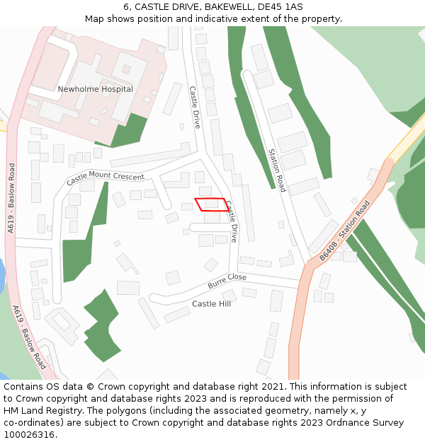 6, CASTLE DRIVE, BAKEWELL, DE45 1AS: Location map and indicative extent of plot