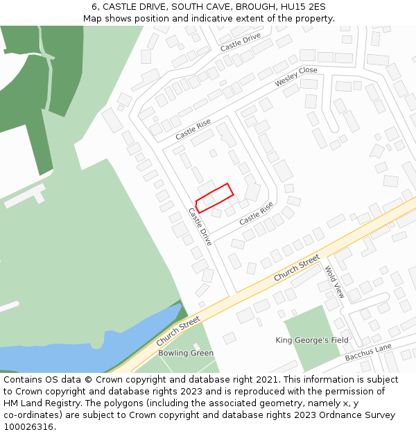 6, CASTLE DRIVE, SOUTH CAVE, BROUGH, HU15 2ES: Location map and indicative extent of plot