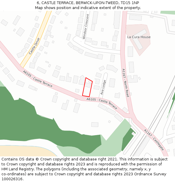 6, CASTLE TERRACE, BERWICK-UPON-TWEED, TD15 1NP: Location map and indicative extent of plot